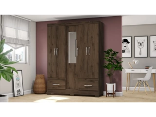 Descripcion: COLOR CASTAÑO. Ropero con 5 Puertas y 2 Cajones  Con Espejo  MEDIDAS: Altura: 200 cm Ancho: 146 cm Profundidad: 47 cm