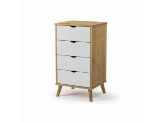 Descripcion: Mesa de luz 4 cajones 100% madera maciza con patas Altura 84 cm Ancho 46 cm Profundidad 40 cm