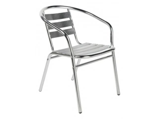 Altura total: 72 cm Ancho: 63 cm Unidades por pack: 1 Profundidad: 54 cm Con apoyabrazos: Sí Es apilable Material de la estructura: Aluminio Peso máximo soportado: 120 kg.