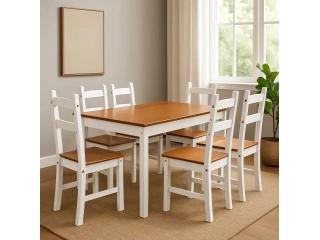 Forma de la mesa: rectangular. Materiales de la mesa: madera. Materiales de las sillas: madera. Forma de la mesa: rectangular. Materiales de la mesa: madera. Materiales de las sillas: madera.