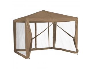 Gazebo fijo de PE 250 x 300 x 300 cm taupe con mosquitero  Disfruta de tus momentos al aire libre con este pr&aacute;ctico gazebo fijo de PE con mosquitero. Ideal para protegerte del sol y los insectos, este gazebo te permitir&aacute; disfrutar de tu jard&iacute;n o patio sin