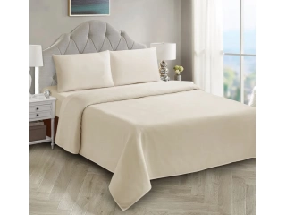 Dale un toque de elegancia y confort a tu dormitorio con este juego de s&aacute;banas de poli&eacute;ster beige de 2 plazas. Su tejido suave y fresco te brindar&aacute; una sensaci&oacute;n de descanso y bienestar durante toda la noche. El color beige aporta un toque de calidez y ar