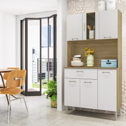 Aparador kit de cocina 6 puertas 1 Caj c/cristalero 