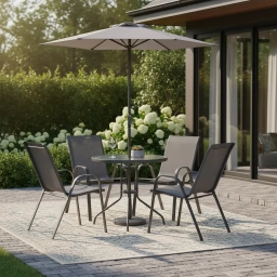Juego Jardin NAEROBI Mesa + 4 sillas apil. + somb.