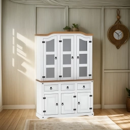 Aparador Cristalero Mexicano Madera Maciza Color Blancorústico