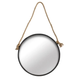 Espejo REDONDO 50 CM. con cuero Negro