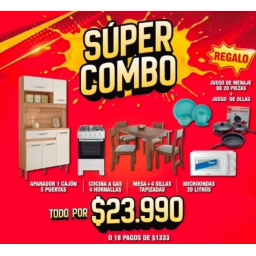 COMBO COMEDOR Juego comedor + Aparador cocina 5 ptas 1 caj. + Cocina 4 h. + Microondas DE REGALO Juego de menaje y jueg