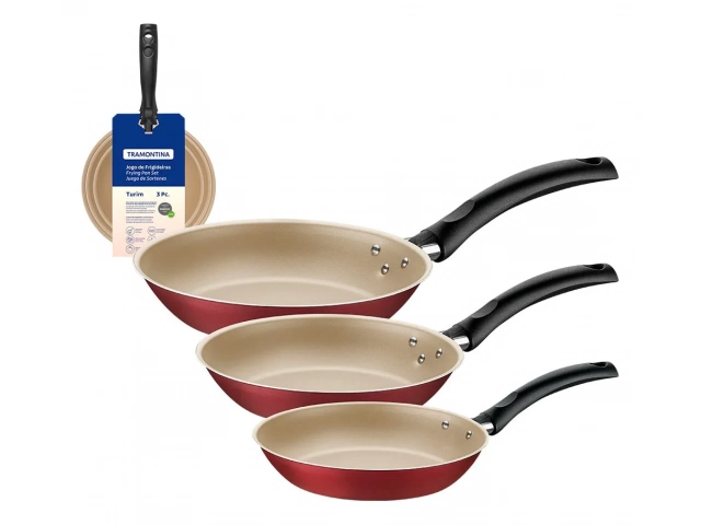 Descripcion: 1 Sarten 16cm 1 Sarten 20cm 1 Sarten 24cm La Línea Turim siempre tiene éxito en su cocina. Además de la practicidad de la cocción uniforme, proporcionada por el revestimiento interno y externo en antiadherente Starflon T1, permanecen más boni