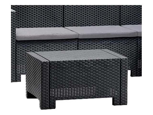 Descripción: COLOR BLANCO DISPONIBLE. Juego de Jardin / Patio / Barbacoa / Interior en resina de polipropileno simil rattan Consiste en Sillon esquinero y Mesa raton con baul Medidas sofa esquinero: 1,88 mt x 1,81 mt x 57,5 cms × 79 cms Medidas Mesa baul: