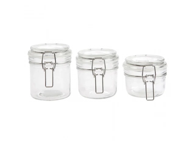 Organiza tu cocina con estilo y practicidad con este set de 3 frascos de vidrio Just Home Collection. Con tapas herm&eacute;ticas, estos frascos son ideales para almacenar alimentos secos, especias, granos o cualquier otro ingrediente que quieras mantener fresco