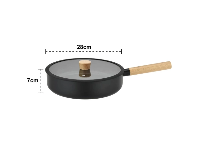 ¡Dale un toque moderno a tu cocina con la sartén con antiadherente de 28 cm! Con su elegante color negro y diseño funcional, esta sartén es perfecta para preparar tus platos favoritos. Incluye una tapa y está hecha de aluminio, lo que garantiza una distri